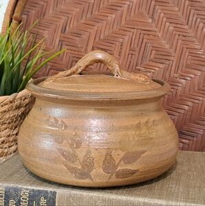 Vintage Stoneware Pottery Covered Dish Signed